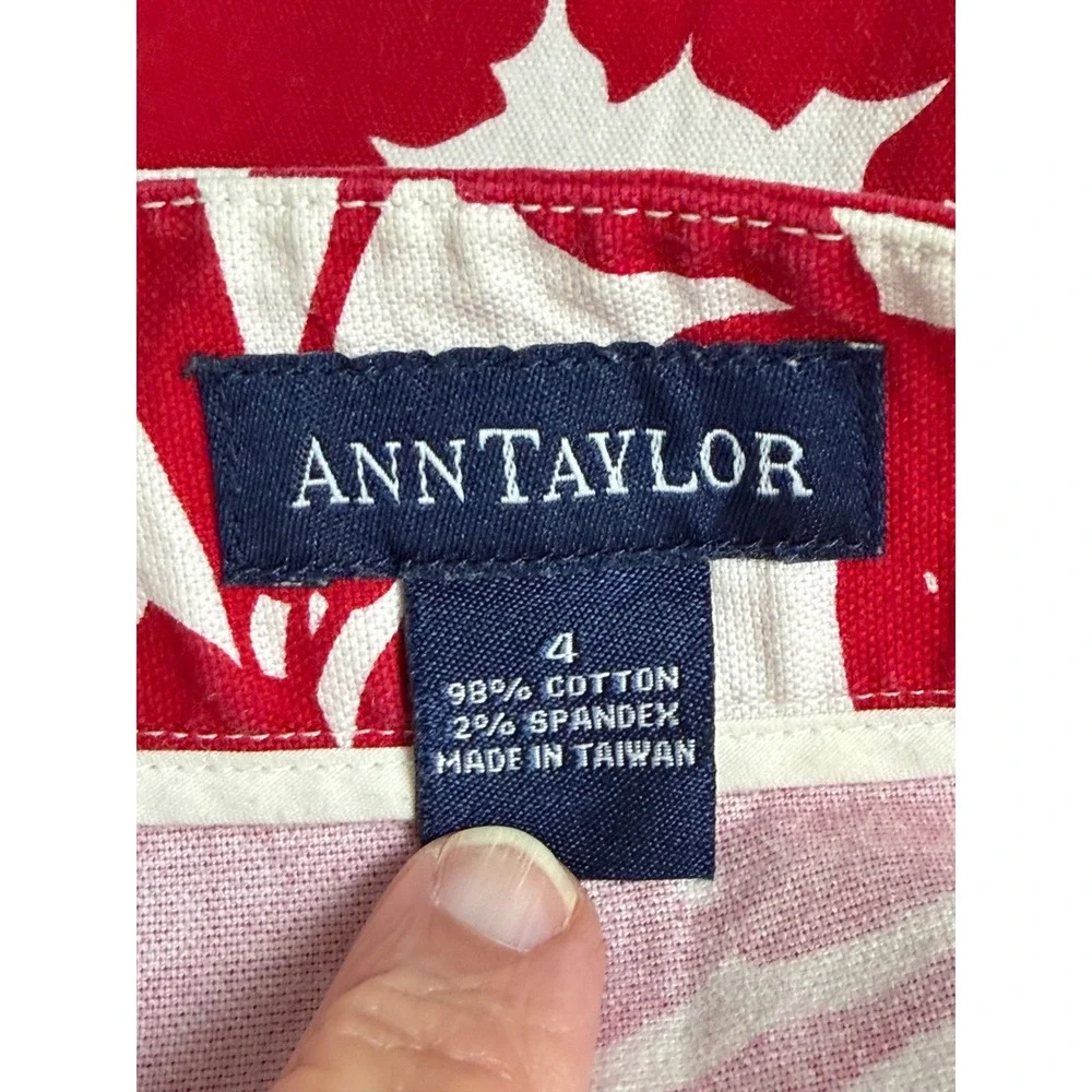 Ann Taylor Floral‎ Mini Skirt Womens 4 Red White Cotton Stretch Pockets